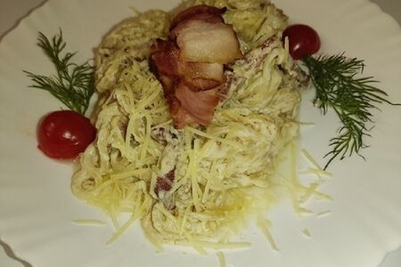 Паста Карбонара с беконом и cвинoй шейкой