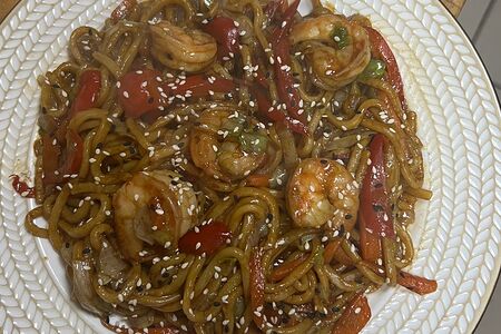 Лапша с креветками