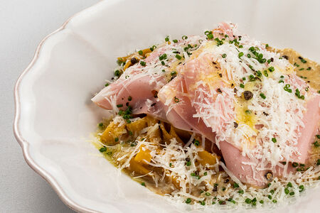 Тальятелле Карбонара с кампотским перцем и мортаделлой