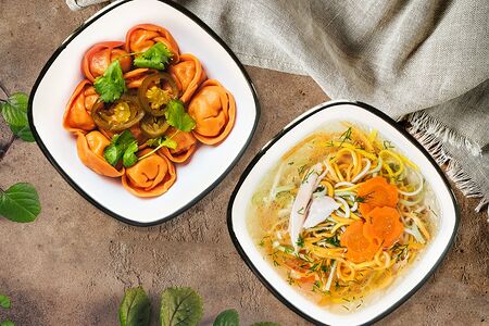 Комбо Большие мясные пельмени и куриный суп