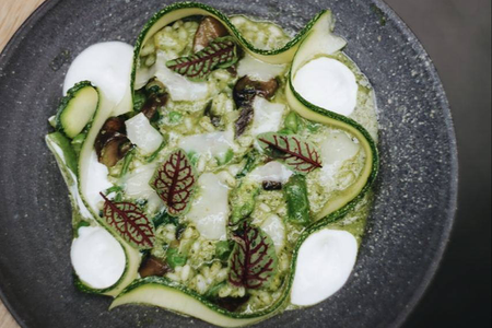 Зеленое ризотто с грибами