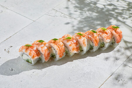 Ролл Филадельфия с креветками и цитрусовым спайси-соусом