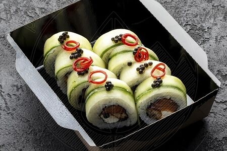 Ролл Грин с угрём и лососем