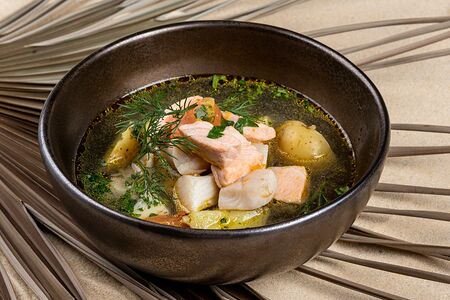 Уха из семги и морского окуня