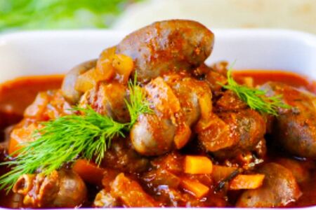 Чахохбили из куриных сердечек