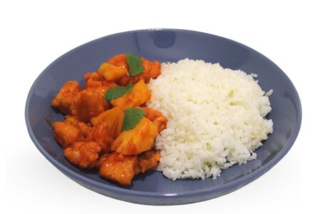 Свинина в кисло-сладком соусе и рис на пару