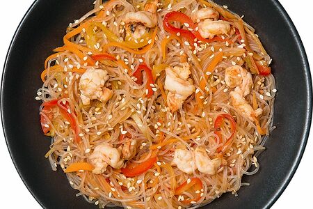 Фунчоза с креветками в соевом соусе