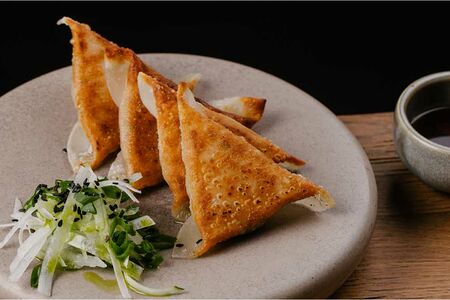 Гёдзе с морским гребешком и лососем