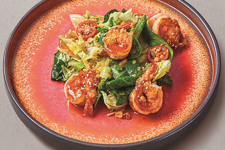 Салат с креветками и заправкой васаби винегрет