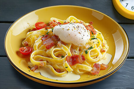 Карбонара с пастой феттуччине