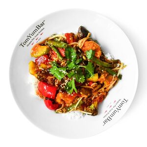 Овощи с рисом в кисло-сладком соусе