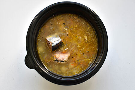 Суп картофельный с сайрой