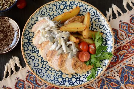Куриная грудка под сливочно-грибным соусом