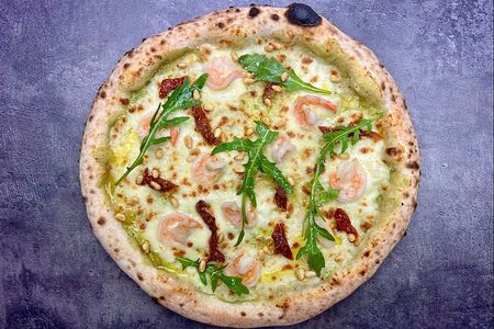 Креветки, песто, руккола