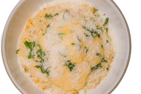 Пшеная каша с тыквой, яйцом и голландским соусом