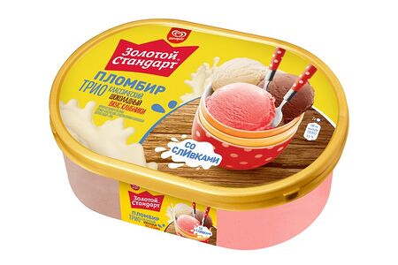 Золотой Стандарт мороженое пломбир в контейнере трио