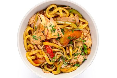 Wok лапша с курицей, грибами и сливками №1