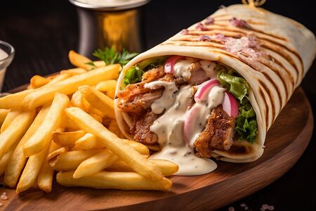 Новогодняя шаурма с ветчиной и картошкой фри