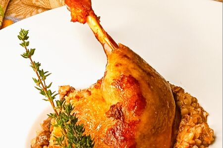 Утиная ножка с гречотто и грибами