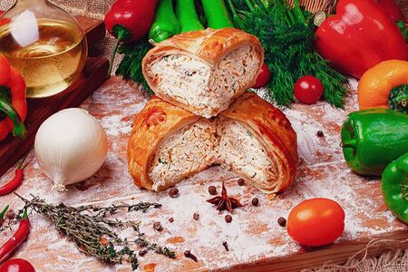 Пирог Курник курица, сырный соус