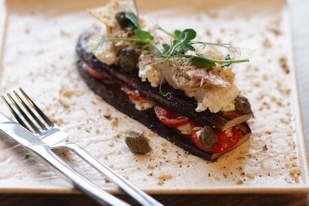 Мильфей из баклажана с творогом