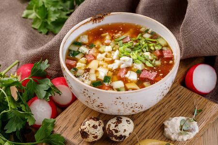 Окрошка на квасе с говядиной