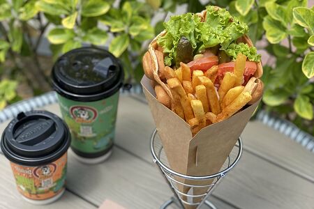 Гонконгская вафля с креветкой и картофелем фри