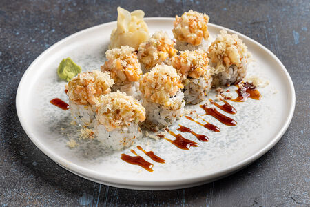 Ролл с гребешком, лососем и манго