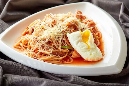 Паста с креветками и цыпленком