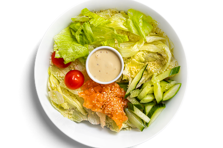 Боул с лососем, кускусом и медово-горчичным соусом