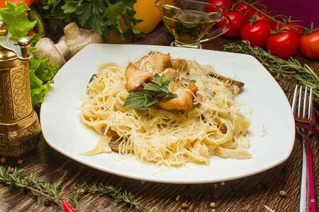 Паста с курицей и грибами