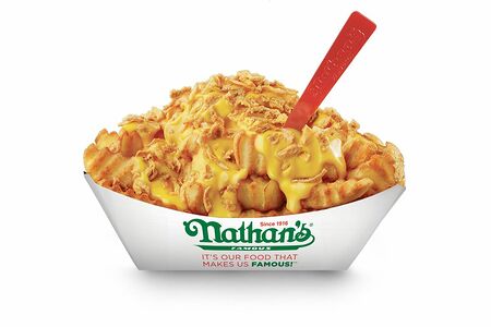 Картофель Нейтан с сырным соусом и хрустящим луком