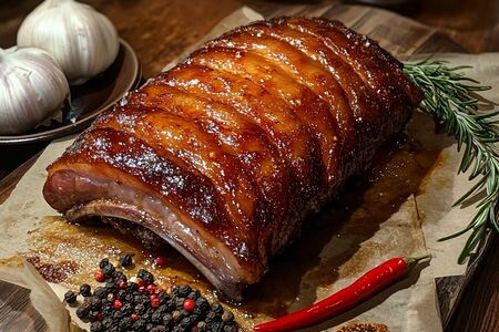 Свиные рёбра в медово-горчичном соусе с маринованными овощами