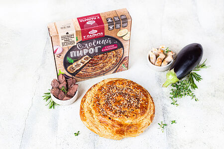 Слоеный пирог с мясом и баклажаном