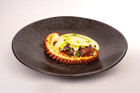 Осьминог на гриле с пюре из сельдерея