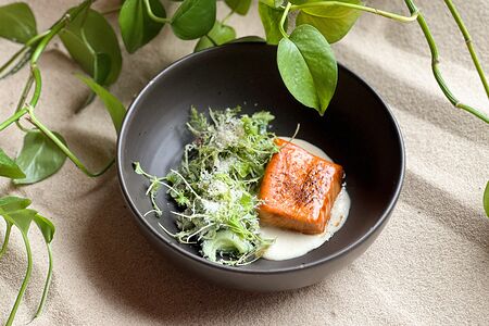 Лосось с картофельным пюре