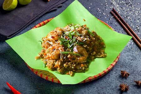 Рис с креветками в соусе унаги