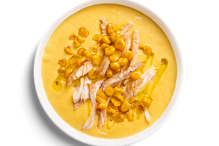 Корн чаудер с куриной грудкой и трюфельным маслом