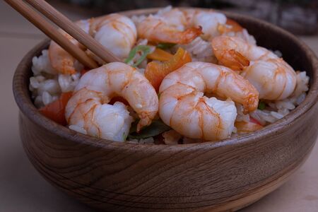 Вок Рис с креветками