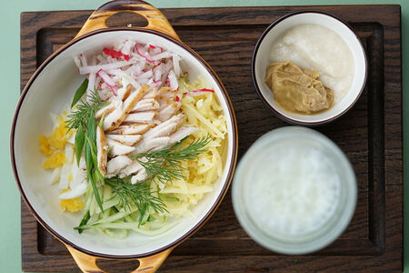 Окрошка с курочкой на кефире