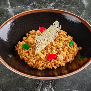 Полба с крабом и морским гребешком