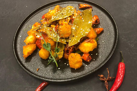 Жареные лосось и палтус