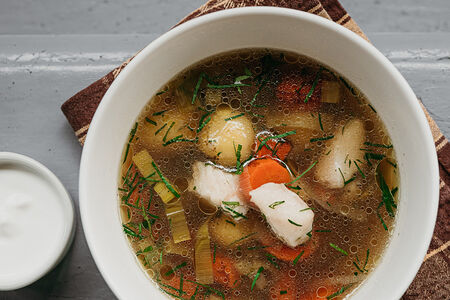 Уха с копчеными овощами