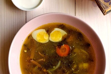 Суп щавелевый с разваренной говядиной