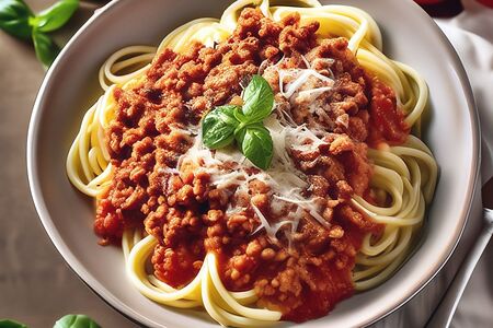 Паста Болоньезе с томатно-мясным соусом и сыром