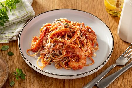 Спагетти с креветками
