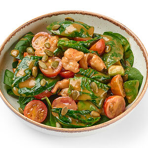 Салат с креветками и шпинатом