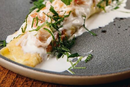 Омлет, краб, мята, страчателла