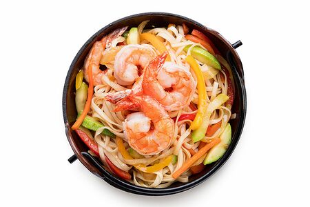 Wok лапша с креветками
