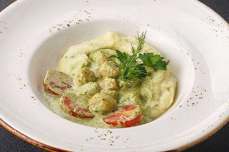 Гребешки в пикантном соусе с картофелем Песто